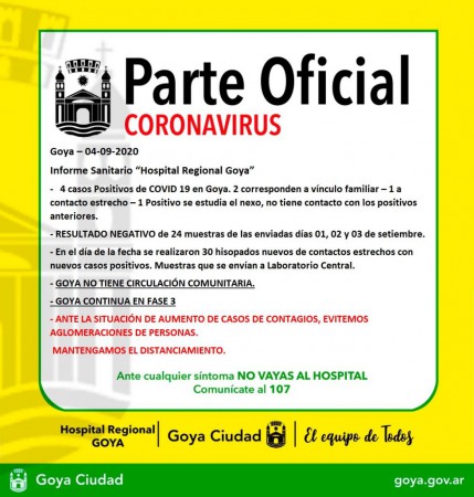 Confirman dos casos nuevos de Coronavirus en Goya.